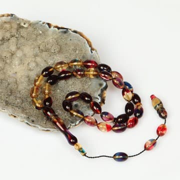 Alacalı Sıkma Kehribar Tesbih (7×11 mm) - 2