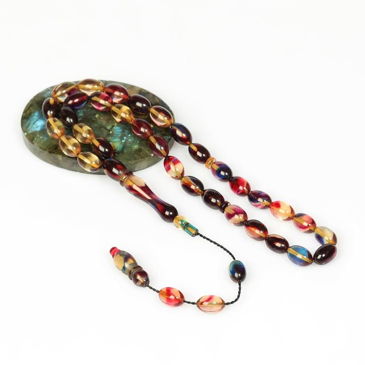 Alacalı Sıkma Kehribar Tesbih (7×11 mm)