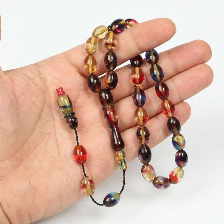Alacalı Sıkma Kehribar Tesbih (7×11 mm)
