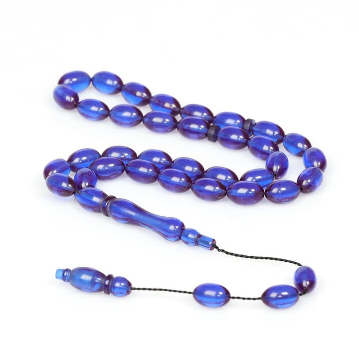 Azure Mavi Sıkma Kehribar Tesbih (7×11 mm)