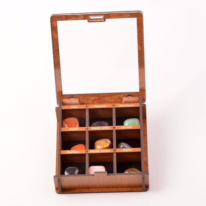 9 Adet Doğal Taş Kütle - Ahşap Kutulu