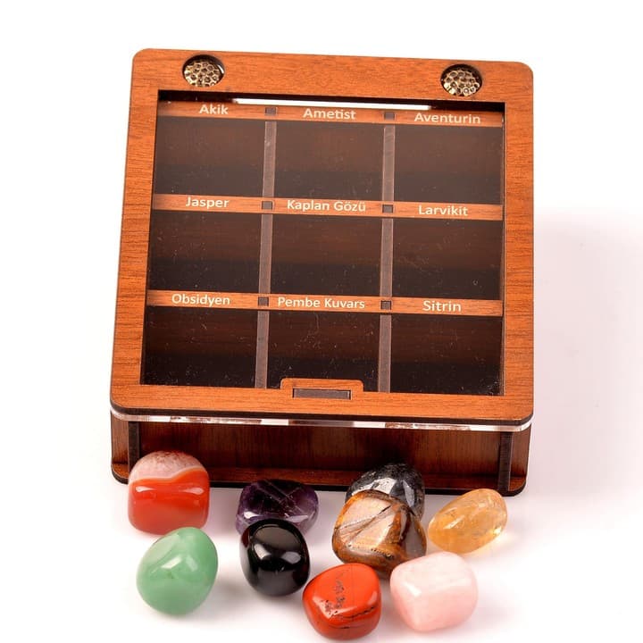 9 Adet Doğal Taş Kütle - Ahşap Kutulu