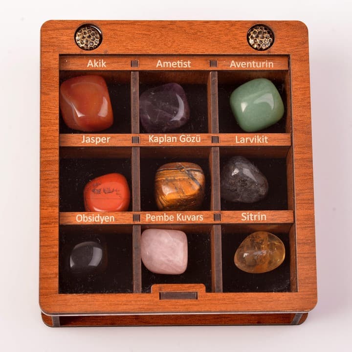 9 Adet Doğal Taş Kütle - Ahşap Kutulu