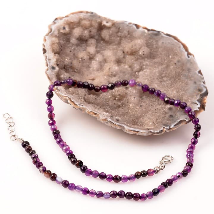 Akik Taşı Dizi Kolye - Mor Renkli