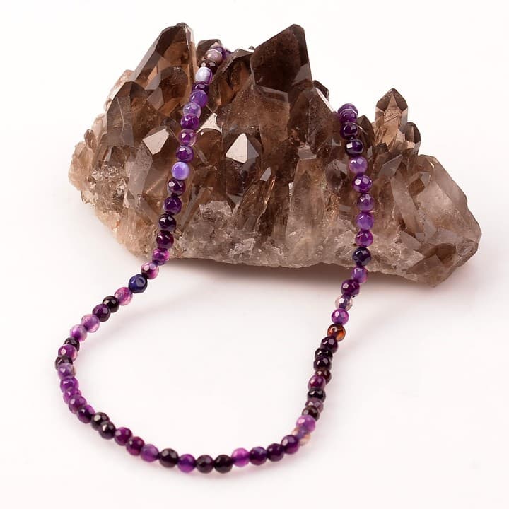 Akik Taşı Dizi Kolye - Mor Renkli