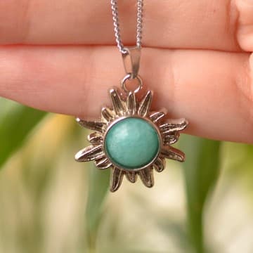 Amazonit Taşı Güneş Kolye - 1