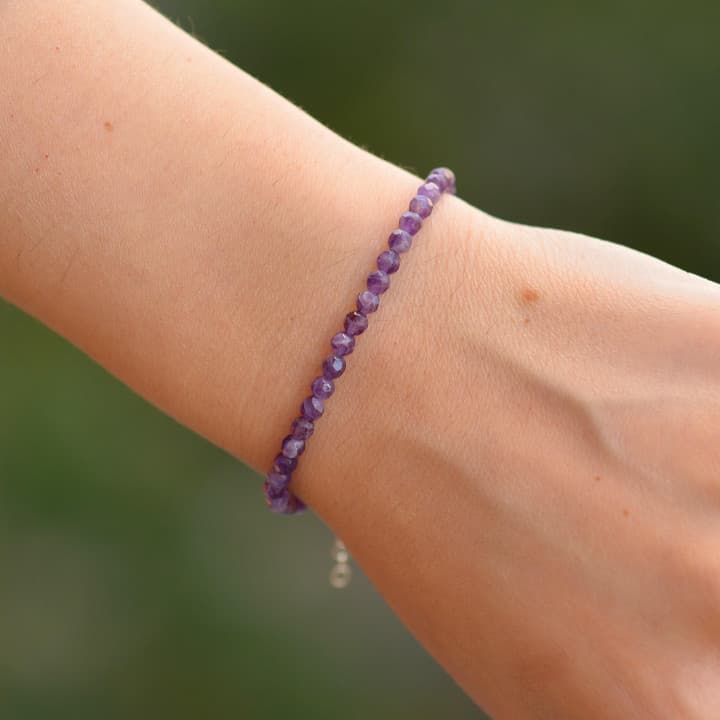 Ametist Taşı Gümüş Bileklik - 4 mm