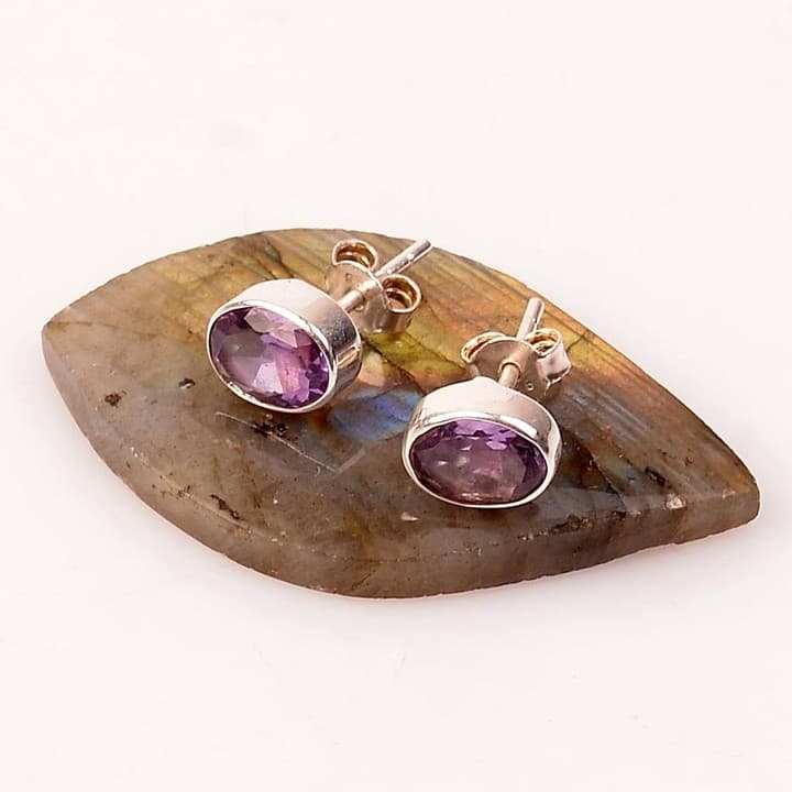 Ametist Taşı Gümüş Küpe - Çivi Küpe