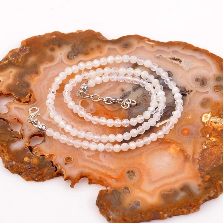 Ay Taşı Dizi Kolye - 4 mm (Faset Kesim)