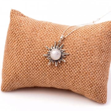 Ay Taşı Gümüş Kolye - Güneş Şeklinde - 1