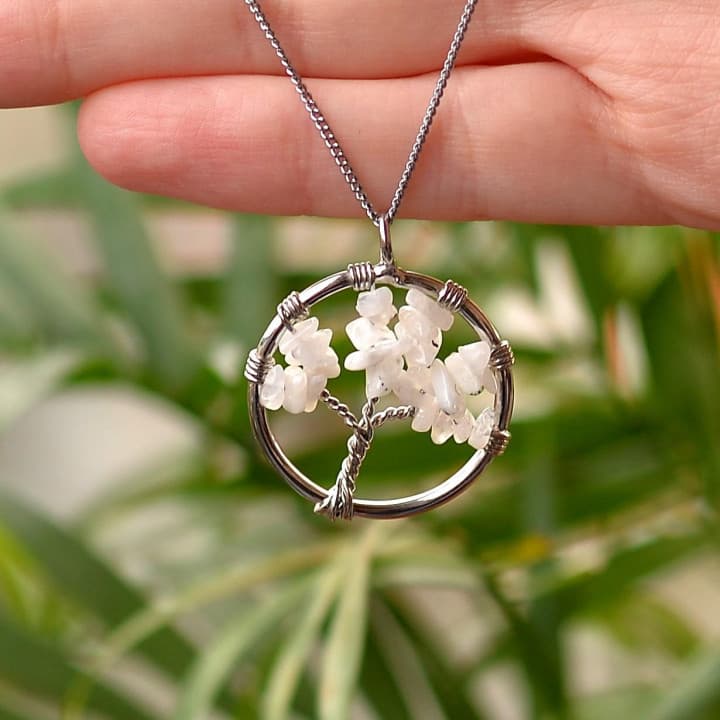 Ay Taşı Gümüş Kolye - Hayat Ağacı