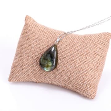 Damla Form Labradorit Taşı Kolye – Çelik Zincirli - 2