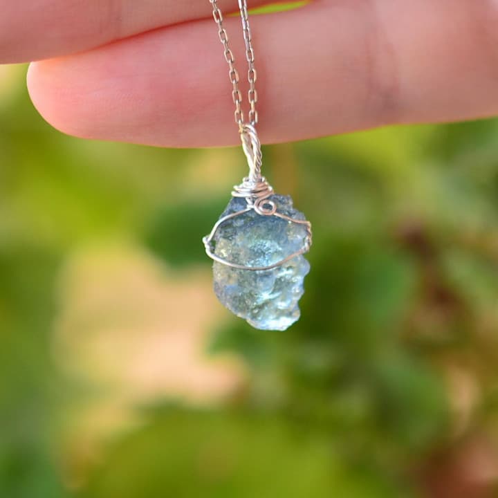 Ham Akuamarin Taşı Gümüş Kolye