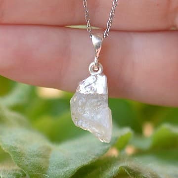 Ham Ay Taşı Gümüş Kolye - İşlenmemiş Doğal Taş - 1