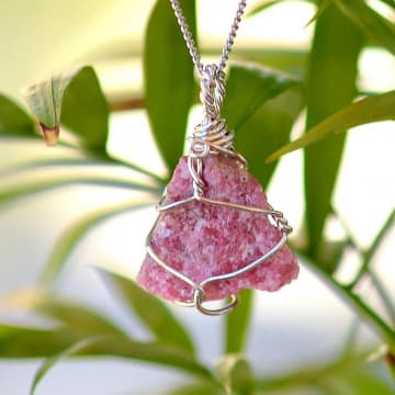 Ham Rodonit Taşı Kolye - Tel Sargılı - 1