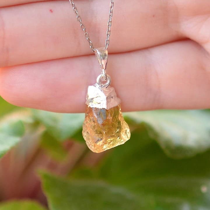 Ham Sitrin Taşı Gümüş Kolye - Şekilsiz Sitrin Taşı Para ve Bereket Taşı