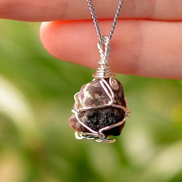 Ham Turmalin Taşı Kolye - Tel Sargılı - 1