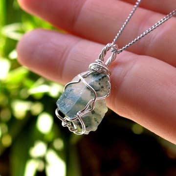 Ham Yosunlu Akik Taşı Kolye - Tel Sargılı - 1