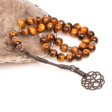 Kaplan Gözü Taşı Gümüş Tesbih - 8 mm Kazaz Püsküllü - 1