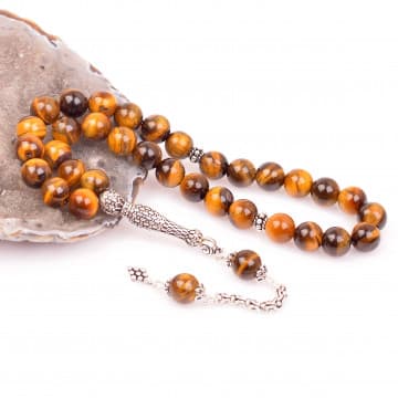 Kaplan Gözü Taşı Gümüş Tesbih (8 mm) - 1