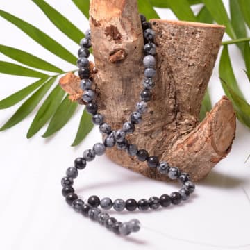 Kar Tanesi Obsidyen Taşı Dizi - 6 mm - 1