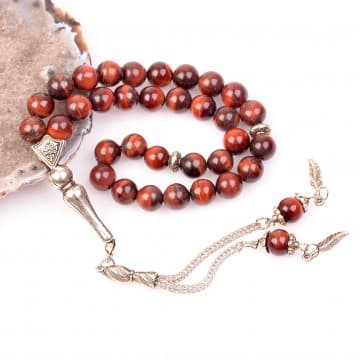 Kırmızı Kaplan Gözü Taşı Tesbih - 8 mm - 1