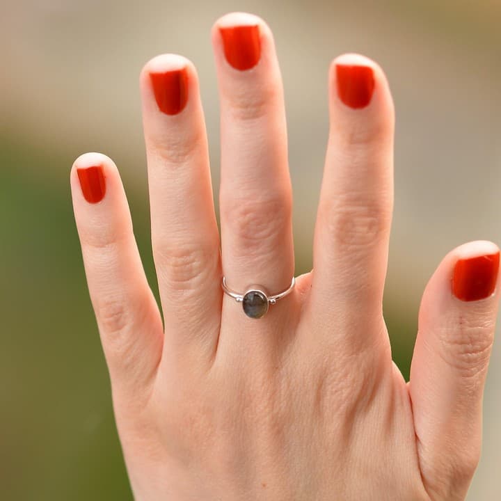 Labradorit Taşı Gümüş Yüzük - Ayarlamalı