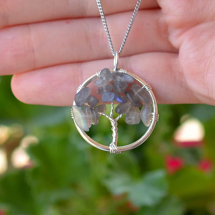 Labradorit Taşı Hayat Ağacı Kolye