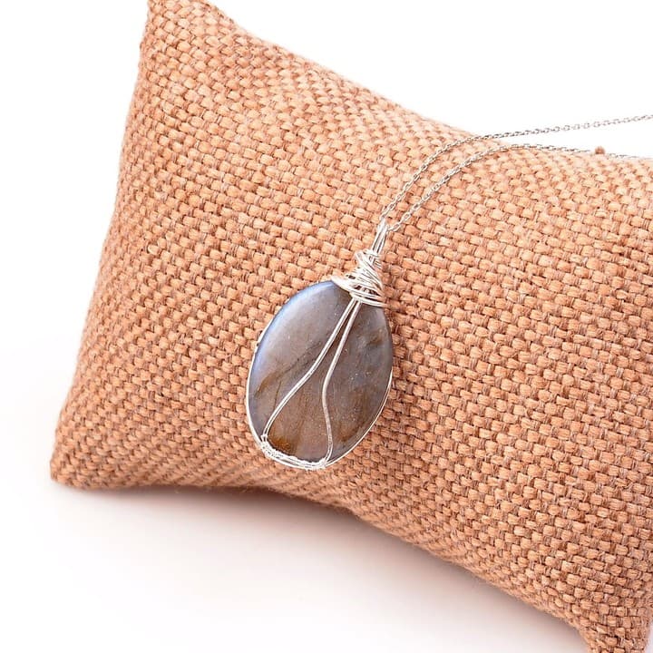 Labradorit Taşı Kolye - Gümüş Tel Sargılı