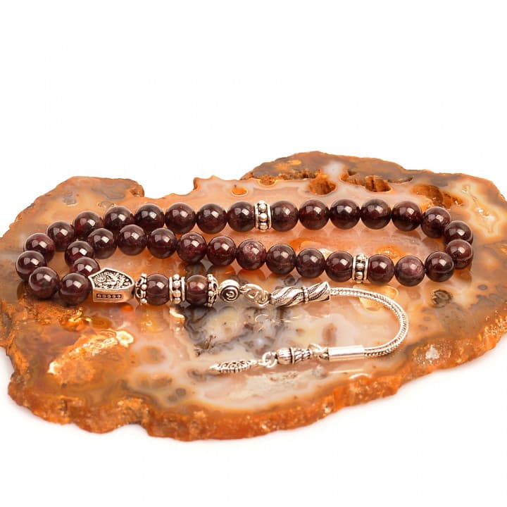 Lal Taşı Gümüş Tesbih ( 7 mm )