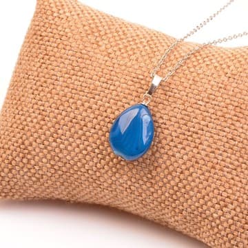 Mavi Akik Taşı Damla Kolye - 1