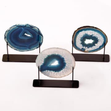 Mavi Akik Taşı Plaka - Metal Standlı - 1