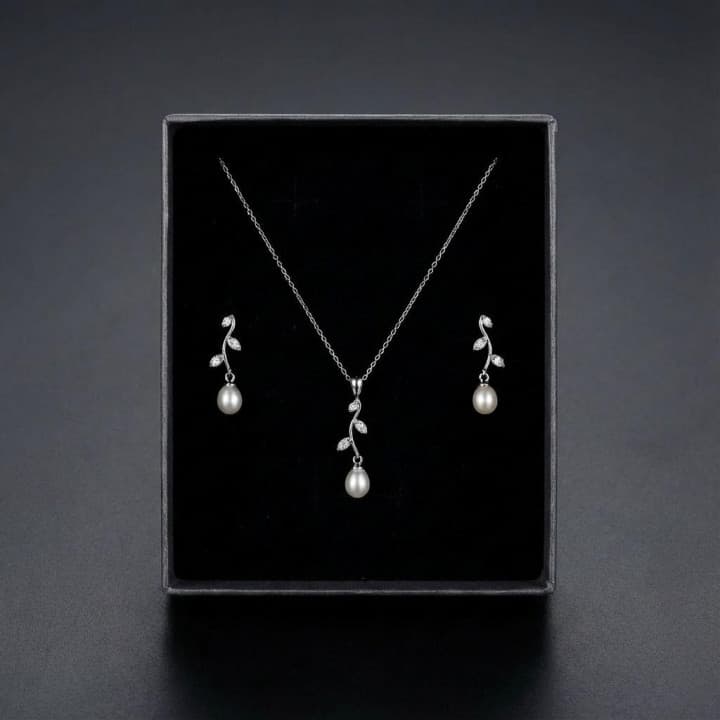Müge Model Gümüş İnci Set - Gerçek İnci