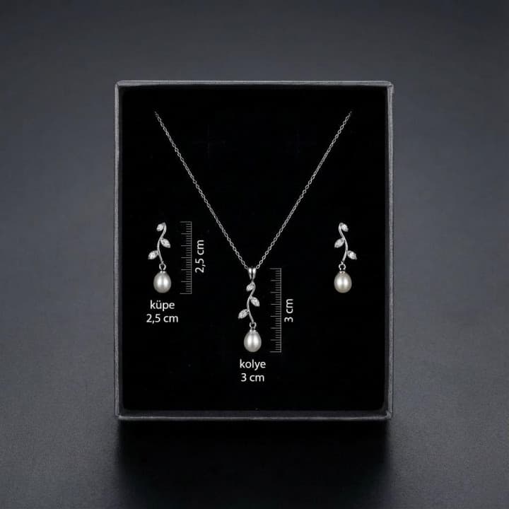 Müge Model Gümüş İnci Set - Gerçek İnci