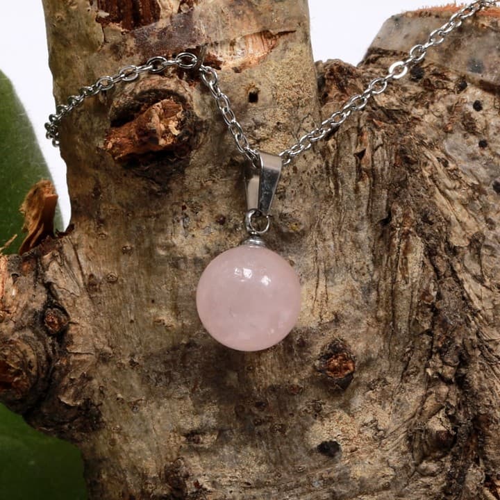 Pembe Kuvars Çelik Taşı Kolye - 10 mm