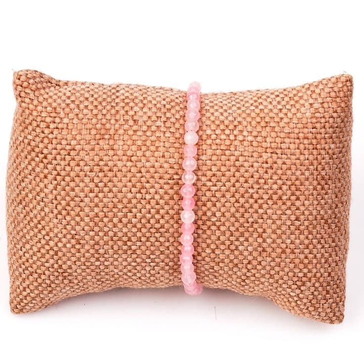 Pembe Kuvars Taşı Gümüş Bileklik - 4 mm Açık Renkli