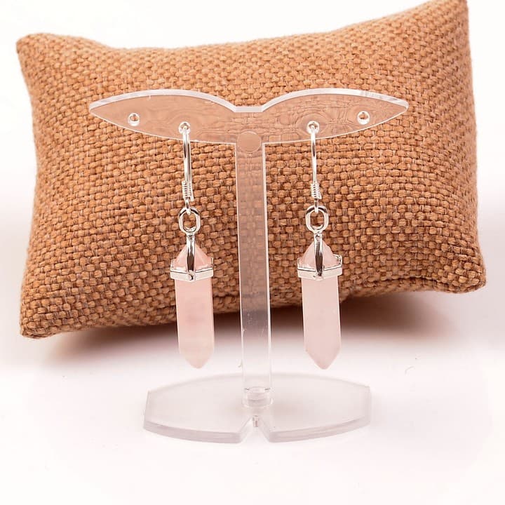 Pembe Kuvars Taşı Küpe - Gümüş Mengeç