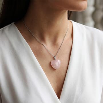 Pembe Kuvars Taşı Kalp Kolye - Açık Renkli - 1