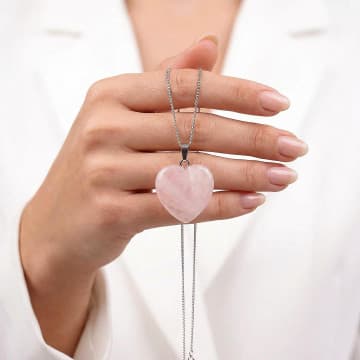 Pembe Kuvars Taşı Kalp Kolye - Açık Renkli - 2