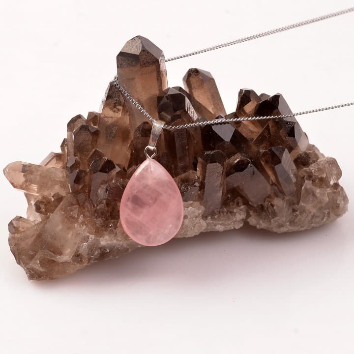 Pembe Kuvars Taşı Kolye - Damla Şeklinde