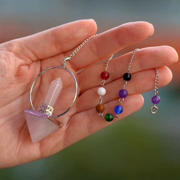 Pembe Kuvars Taşı Piramitli Pandül - Sarkaç