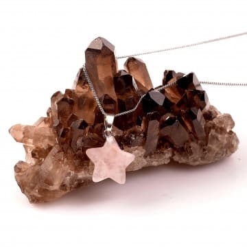 Pembe Kuvars Taşı Yıldız Şeklinde Kolye - 1