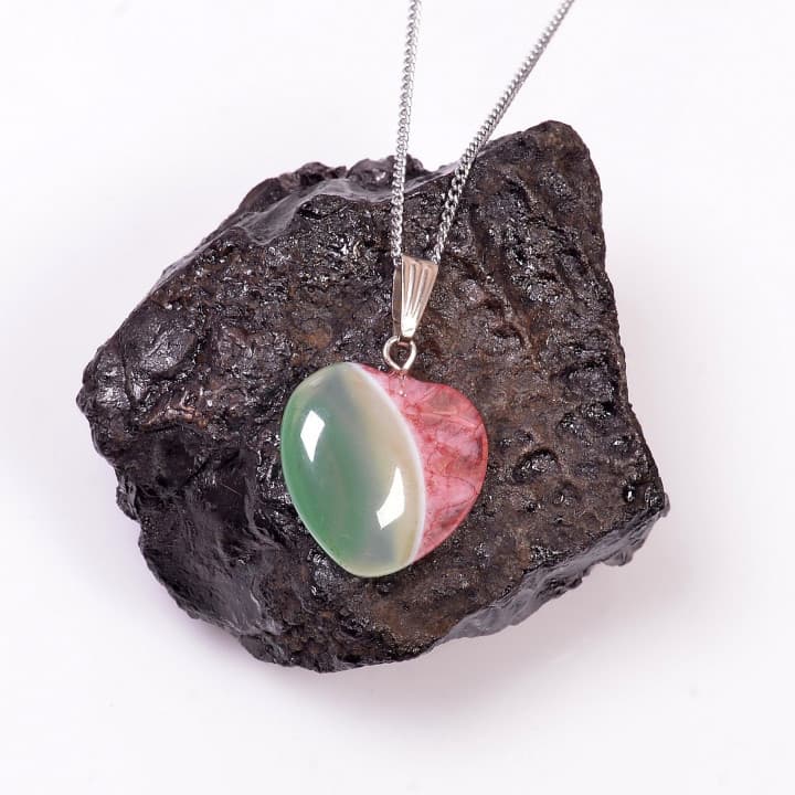 Renkli Akik Taşı Kalp Kolye