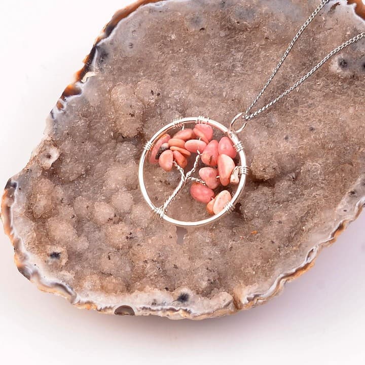 Rodokrozit Taşı Kolye - Hayat Ağacı