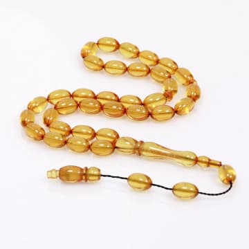 Sarı Renk Sıkma Kehribar Tesbih 7*11 mm - 1