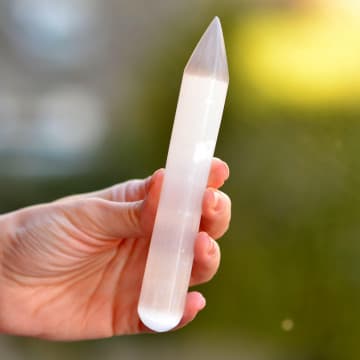 Selenit Taşı Çubuk - Selenit Taşı Asa – Masaj ve Enerji Temizliği Çubuğu – 14 cm - 1