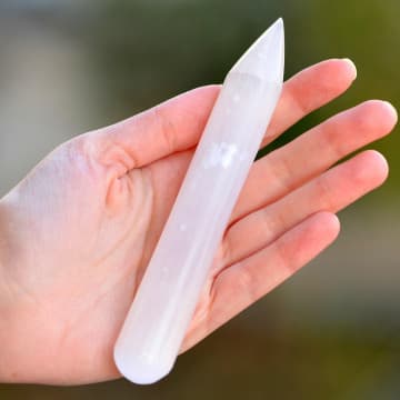 Selenit Taşı Çubuk - Selenit Taşı Asa – Masaj ve Enerji Temizliği Çubuğu – 14 cm - 2