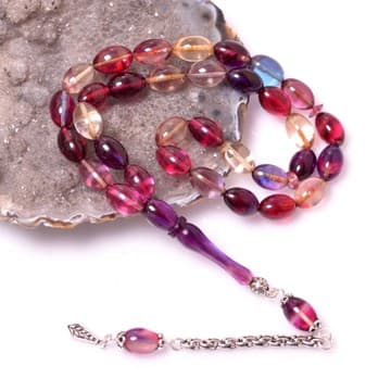 Sıkma Kehribar Gümüş Tesbih - Karışık Renkli - 1