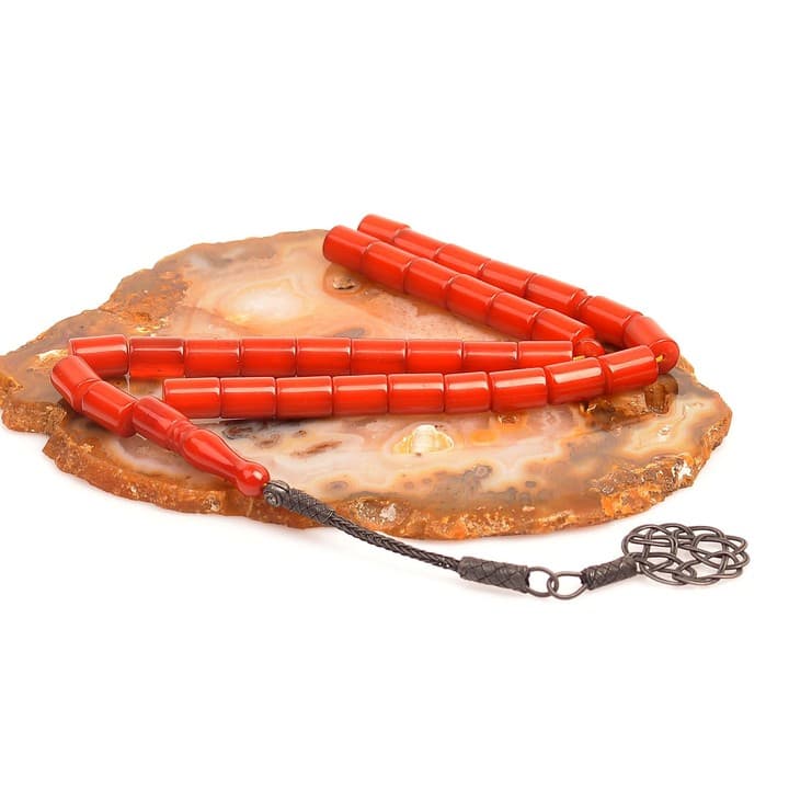 Silindir Kesim Sıkma Kehribar Tesbih ( 7*10 mm )