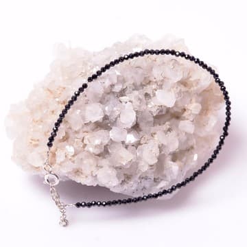 Siyah Spinel Taşı Gümüş Bileklik - 2 mm - 2